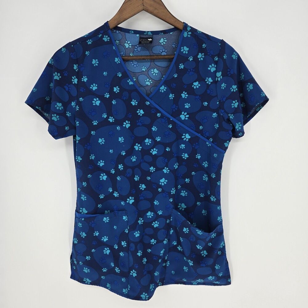 Zoe & Chloe Paw Print Scrub Top XS
